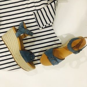 New Lucky Brand Blue Naveah Leather Wedge Sandals